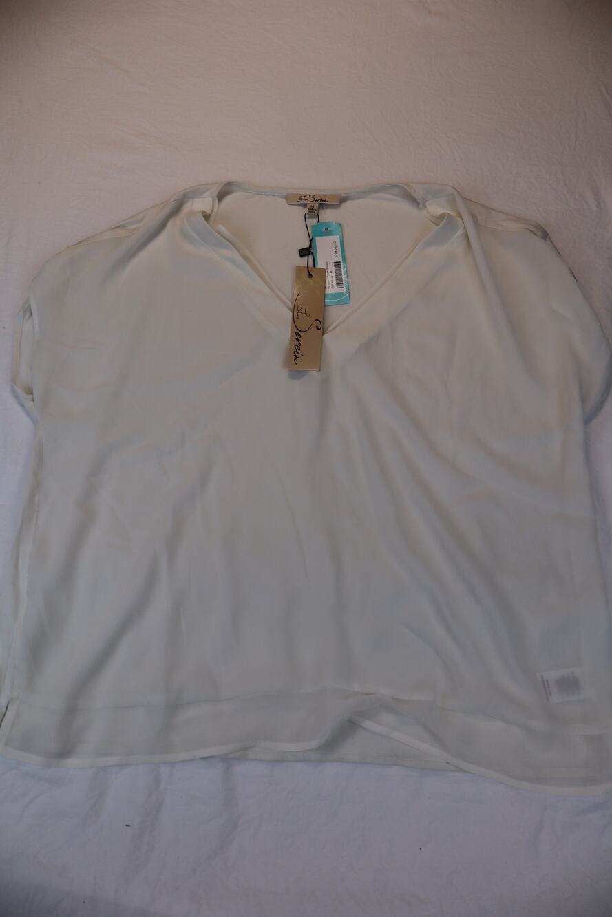 NEW Les Serein Dream Blouse Women's White V Neck Short Sleeve Size M